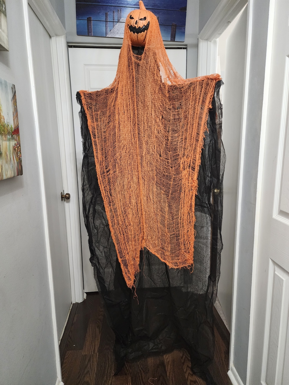 Halloween Hanging Pumpkin Ghost Decoration - Orange/Black